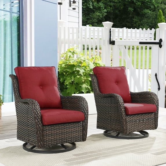 POCASSY Outdoor Wicker Rattan Swivel Rocking Patio Club Accent Chairs with Cushions