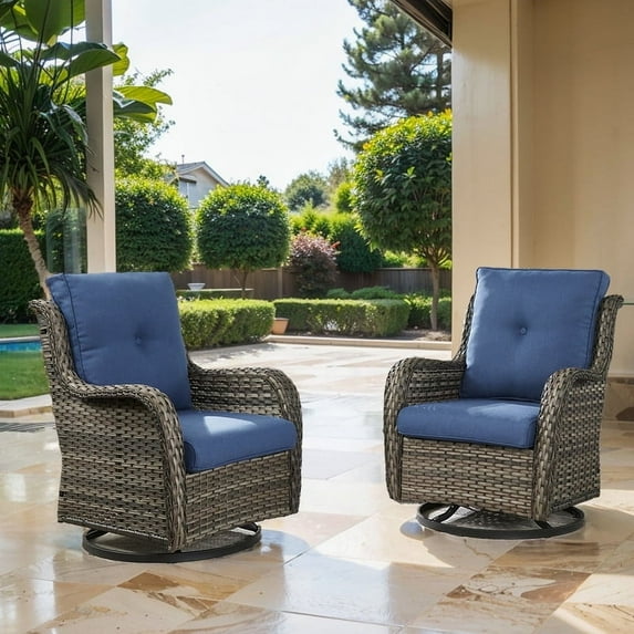 POCASSY Outdoor Wicker Rattan Swivel Rocking Patio Club Accent Chairs with Cushions