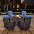thumbnail image 1 of POCASSY Patio Furniture Set with 30" Propane Fire Pit Table, Patio Swivel Rocking Glider Chairs Set of 4 with Brown Wicker and Square Firepit Table for Garden Balcony Porch - Brown/Blue, 1 of 13