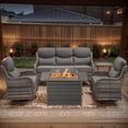 thumbnail image 1 of POCASSY Patio Furniture Set with 6-inch Extra Thick Cushion, 5 Pieces Outdoor Patio Furniture with Firepit Table, Swivel Chairs, and Sofa Couch, Outdoor Conversation Set for Porch Balcony, 1 of 12