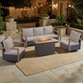 thumbnail image 1 of POCASSY Patio Furniture Set with Fire Pit, 4-Piece Wicker Outdoor Conversation Set with Swivel Glider Patio Chairs and 43" Propane Firepit Table, Luxury Outdoor Patio Fire Pit Set for Porch, Deck, 1 of 13