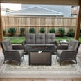thumbnail image 1 of POCASSY Patio Furniture Set with Fire Pit Table, 5 Pieces Wicker Patio Furniture Outdoor Conversation Set with 43 Inch Width Propane Fire Pit Table, Brown Wicker/Gray Cushion, 1 of 19