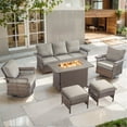 thumbnail image 1 of POCASSY Patio Furniture Set with Fire Pit Table - Patio Sofa Set with Outdoor Sofa Patio Swivel Chairs and 50000BTU Fire Pit, Wicker Outdoor Furniture Set for Backyard Porch, Gray, 1 of 16