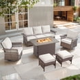 thumbnail image 1 of POCASSY Patio Furniture Set with Fire Pit Table - Patio Sofa Set with Outdoor Sofa Patio Swivel Chairs and 50000BTU Fire Pit, Wicker Outdoor Furniture Set for Backyard Porch, Beige, 1 of 16