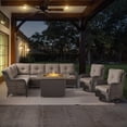 thumbnail image 1 of POCASSY Patio Furniture Set with Firepit Table, Brown Wicker Outdoor Conversation Set with Patio Sectional Sofa Patio Swivel Chairs and Rectangular Propane Firepit for Deck Porch Garden - Gray, 1 of 17