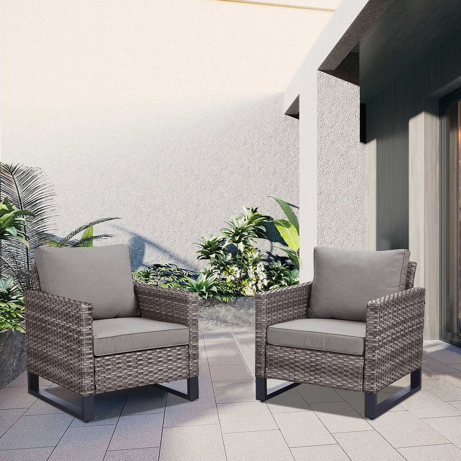 Valenta Gray Steel Frame Outdoor Lounge Chair with Cushions