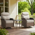 thumbnail image 1 of POCASSY Patio Swivel Chairs with 6-Inch Extra Thick Cushion, 3-Piece Patio Furniture Set, High Back Swivel Chairs Set of 2 with Side Table, All-Weather Brown Wicker Beige Cushion, for Porch Balcony, 1 of 14
