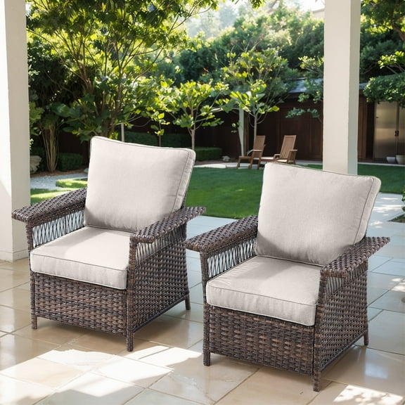POCASSY Patio Wicker Chairs Accent Chairs with Cushions - Set of 2, Beige