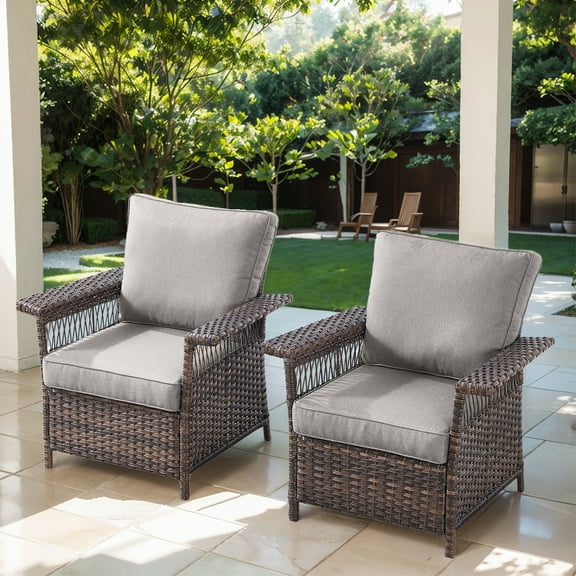 POCASSY Patio Wicker Chairs Accent Chairs with Cushions - Set of 2, Gray