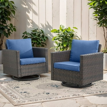 POCASSY Patio Wicker Rattan Swivel Rocking Outdoor Lounge Accent Chair (Set of 2)