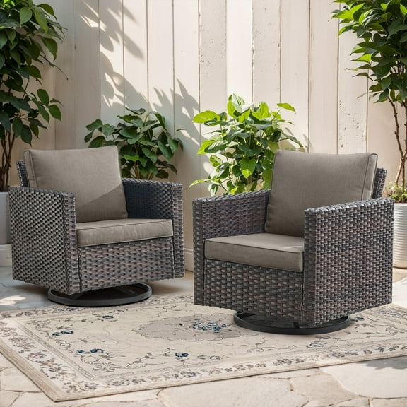 POCASSY Patio Wicker Rattan Swivel Rocking Outdoor Lounge Accent Chair (Set of 2)