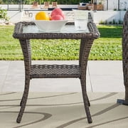 POCASSY Rustic Durable Iron Frame Glass and Iron Square End Table, Brown