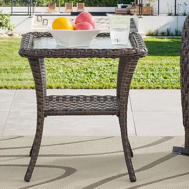 POCASSY Rustic Durable Iron Frame Glass and Iron Square End Table, Brown