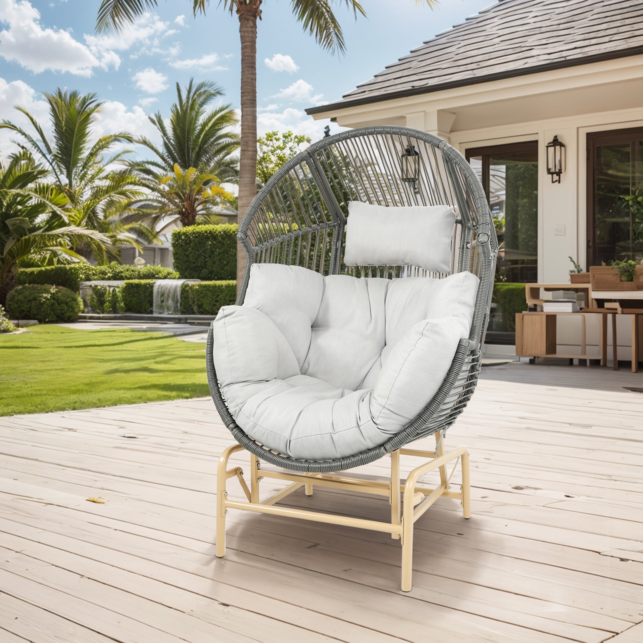 POCASSY Single Wicker Egg Chair with Cushion and Gliding Base - Walmart.com