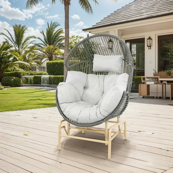 POCASSY Single Wicker Egg Chair with Cushion and Gliding Base