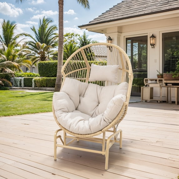 POCASSY Single Wicker Egg Chair with Cushion and Gliding Base