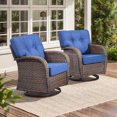 thumbnail image 1 of POCASSY Swivel Patio Chairs Set of 2, Wide Backrest Outdoor Swivel Glider Rocking Chairs with All Weather Brown Wicker with Comfort 5" Thick Cushion for Porch Balcony, Blue Cushion, 1 of 11
