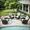 thumbnail image 1 of POCASSY Swivel Patio Chairs Set of 4, Outdoor Swivel Glider Rocking Chairs with 2 Side Tables, Black Wicker Patio Furniture Set for Porch Pool Balcony, Beige Cushion, 1 of 8
