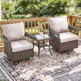 thumbnail image 1 of POCASSY Swivel Patio Rocking Chairs Set with Side Table and Cushion - 3PCS Outdoor Furniture Set with 5.11 Inch Width Armrest Outdoor Wicker Swivel Chairs for Outside Porch Balcony, Beige, 1 of 9