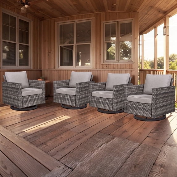 POCASSY Swivel Rocking Patio Wicker Chairs with Cushions (Set of 4)