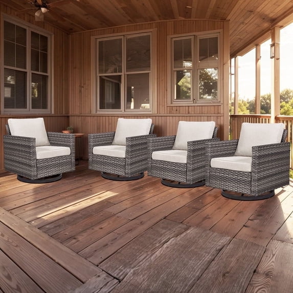 POCASSY Swivel Rocking Patio Wicker Chairs with Cushions (Set of 4)