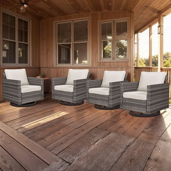 POCASSY Swivel Rocking Patio Wicker Chairs with Cushions (Set of 4)