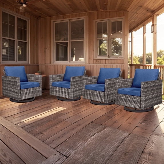 POCASSY Swivel Rocking Patio Wicker Chairs with Cushions (Set of 4)