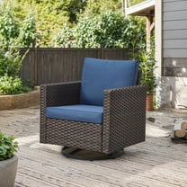 POCASSY Swivel and Rocking Chair, Brown Wicker Outdoor Lounge Chair, Blue