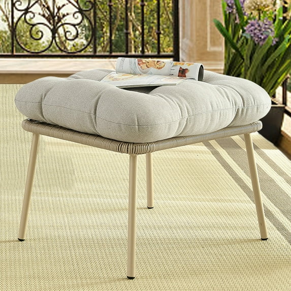 POCASSY Vintage Minimalist Outdoor Ottoman With Cushion