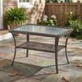 thumbnail image 1 of POCASSY Wicker Outdoor Coffee Table, 19.7"*37.8" Tempered Glss Top Brown Rattan Outdoor Coffee Table with 2-Layer Storage Furniture Tables for Garden,Porch,Backyard, 1 of 6