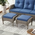 thumbnail image 1 of POCASSY Wicker Outdoor Ottoman, All Weather Gray Wicker Patio Footstools with Polyester Olefin Cushion, 250lbs Load Capacity for Porch, Balcony, Garden - Set of 2, Gray/Blue, 1 of 7