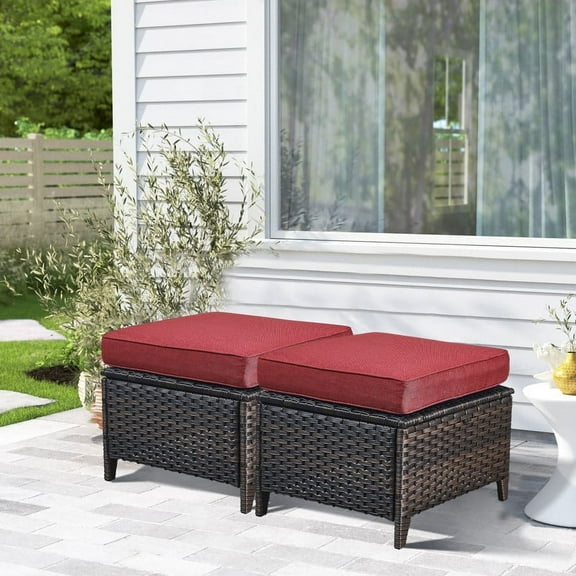POCASSY Wicker Outdoor Ottoman with Cushions