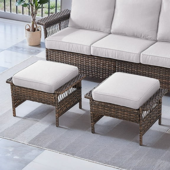 POCASSY Wicker Outdoor Ottoman with Sunbrella® Cushion