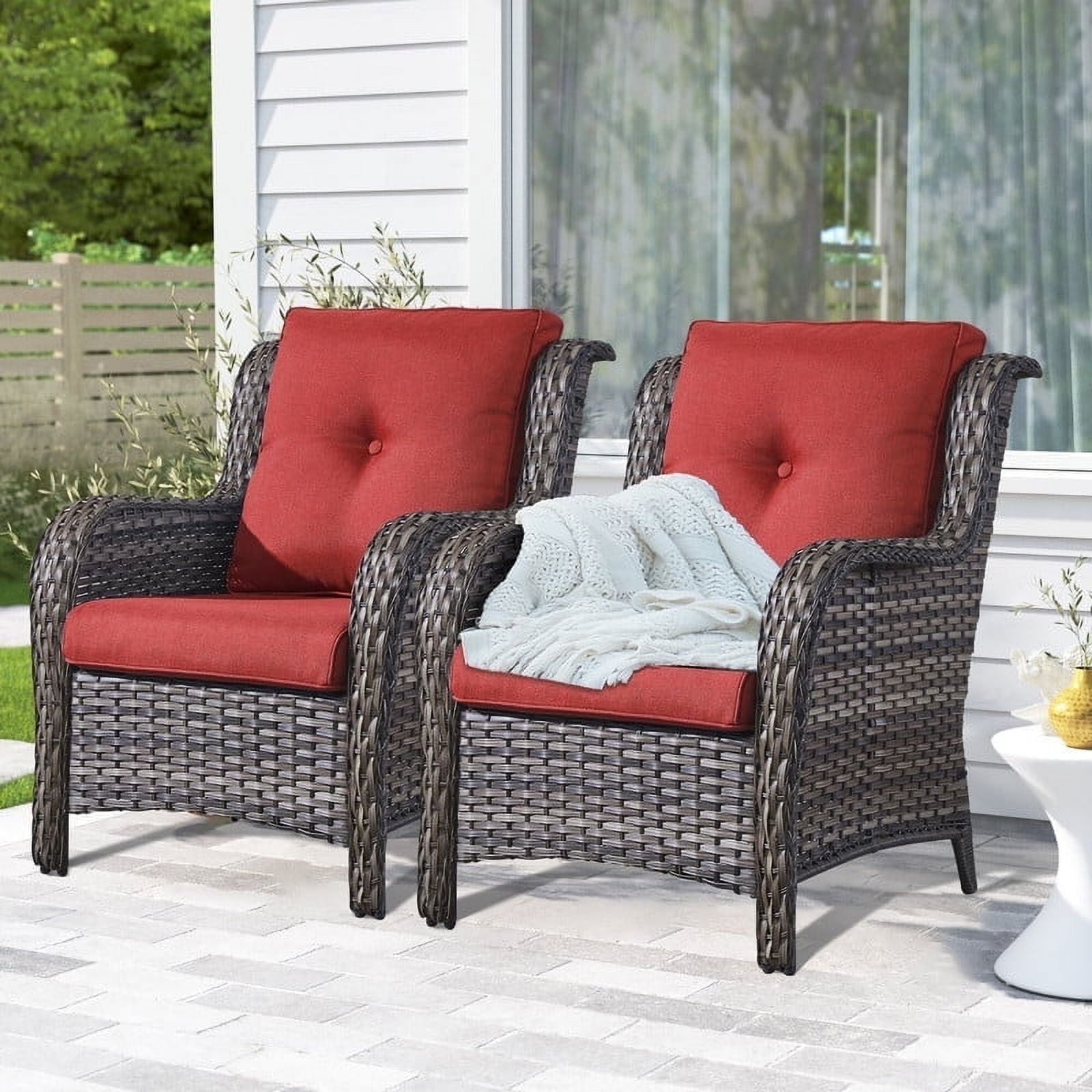 Walmart savings: POCASSY Woven Patio Single Cushioned Wide Armrest Wicker Rattan Outdoor Chairs