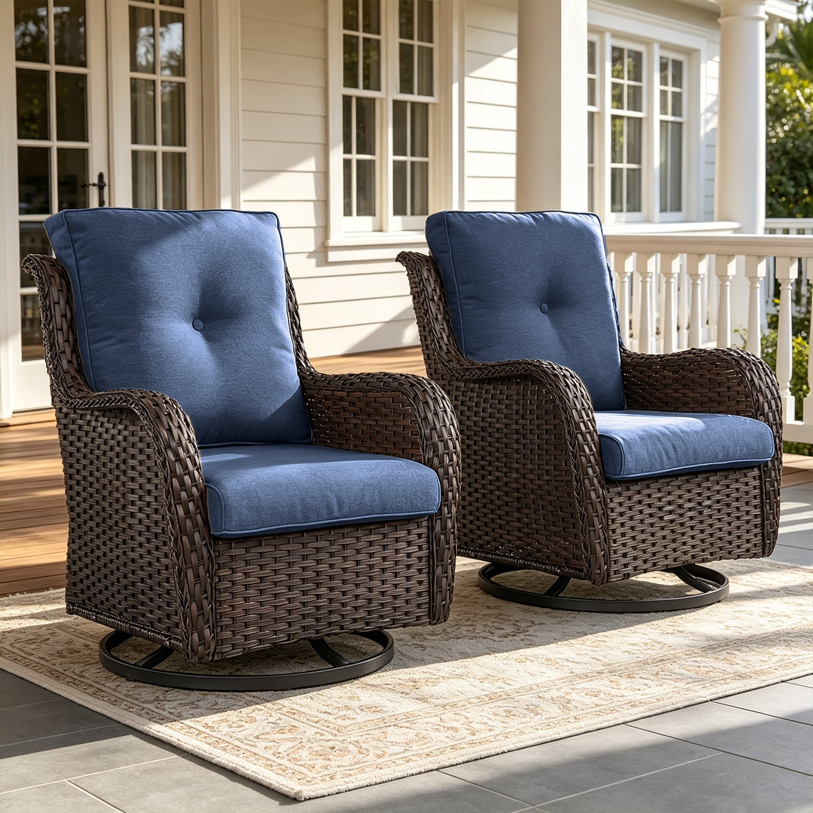 POCASSY Oversized Wicker Rocking Chair Set – Swivel Rattan