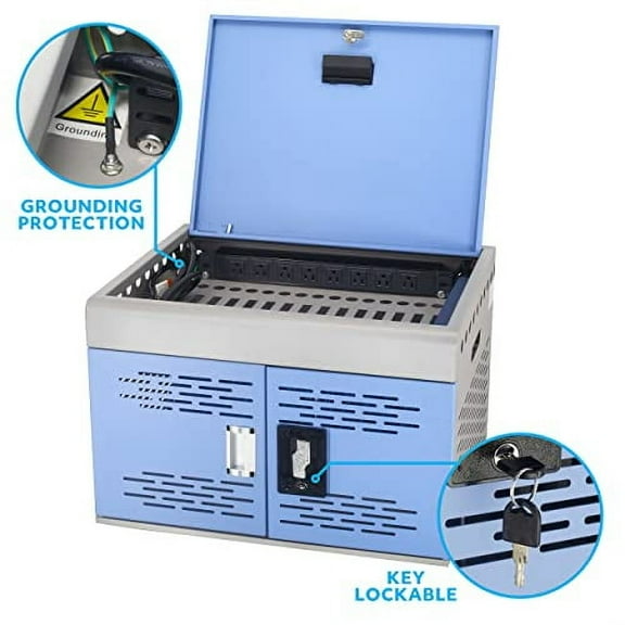 POCHAR 16-Unit Charging Cabinet for Laptops & Tablets - Locking Laptop Storage Box with Cable Management, Charger Storage, and Ground Protection - Great for Classroom, Library, and Office(Blue)