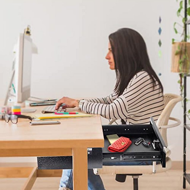 POCHAR 17.75Inch Steel Under Desk Drawer with Lock and Keys Lockable