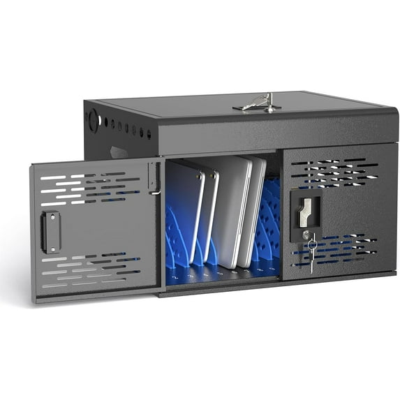 POCHAR Fully Assembled 16 Devices Laptop Charging Station for Chromebook, iPad - Locking Charging Cabinet for Office, Classroom, Library (Black)