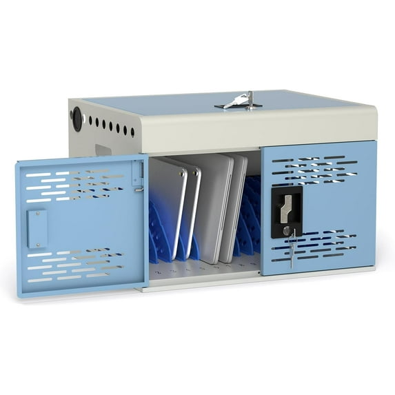 POCHAR Fully Assembled 16 Devices Laptop Charging Station for Chromebook, iPad - Locking Charging Cabinet for Office, Classroom, Library (Blue)