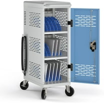 POCHAR Fully Assembled 18 Tablet/Chromebook Charging Station, Laptop Charging Cart on Wheels, Heavy Duty Laptop Storage Cart with Key Lock, Charger & Cable Organization (Blue/Gray)