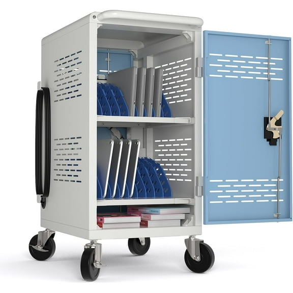 POCHAR Fully Assembled 20 Device Chromebook Charging Station - Laptop and Tablet Charging Cart with Detachable Door for Classroom Office (Blue/Gray)