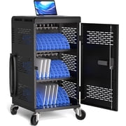 POCHAR Fully Assembled 30 Device Mobile Charging Cart for Chromebook, iPad, 14 Laptop, Charging Station with Keypad Lock, Charger Cable Management, Circuit Breaker, Grounding Protection Black