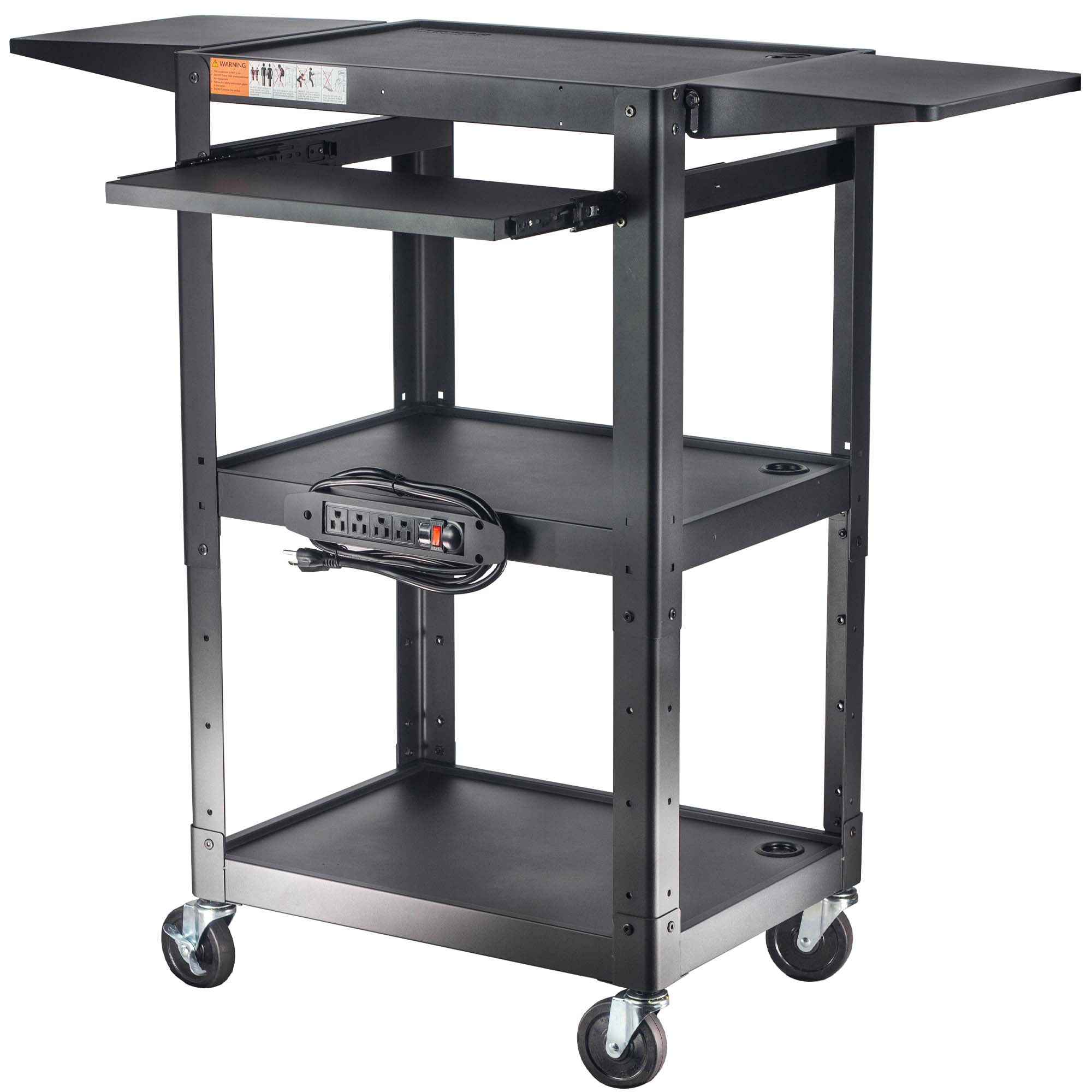 POCHAR Height Adjustable Steel AV Cart with Pullout Shelf and Drop Leaf - Supports up to 300 lbs