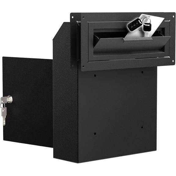 Pochar Steel Through the Door Drop Box for Mail Delivery Key Return Deposit, Door Mount Theft Proof Mailbox with Lock, Black