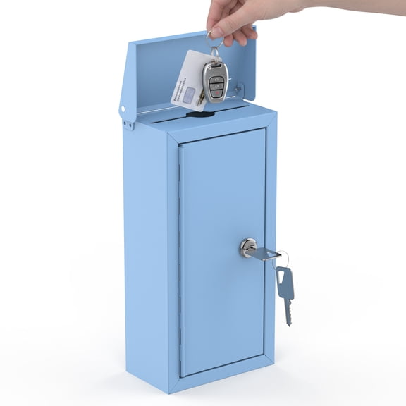 Pochar Money Cash Key Drop Box Wall Mount with Key, Metal Donation and Suggestion Box with Slot and Lock for Home, Office, 10.24" x 5.7" x 2.95" (Blue)