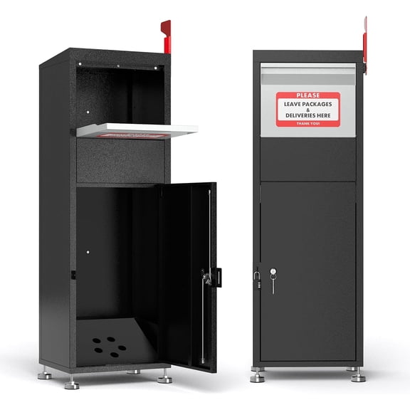 Pochar Package Delivery Box, Outdoor Parcel Drop Box with Combination Lock and Key Lock, Secure Porch Curbside Storage Box for Home Office, 15 x 11.25 x 45.25 in