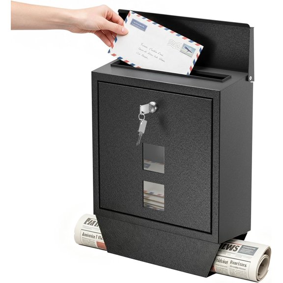 Pochar Wall Mount Mailbox with Newspaper Holder, Locking Outdoor Mailbox