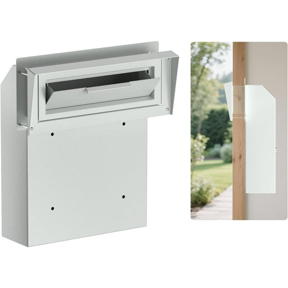 POCHAR Rainproof Heavy Duty Mailbox Door Drop Box - Galvanized Steel Weatherproof Mailbox for Keys, Deposit, Payment, Mails - Through The Door Mail Drop Box (White)