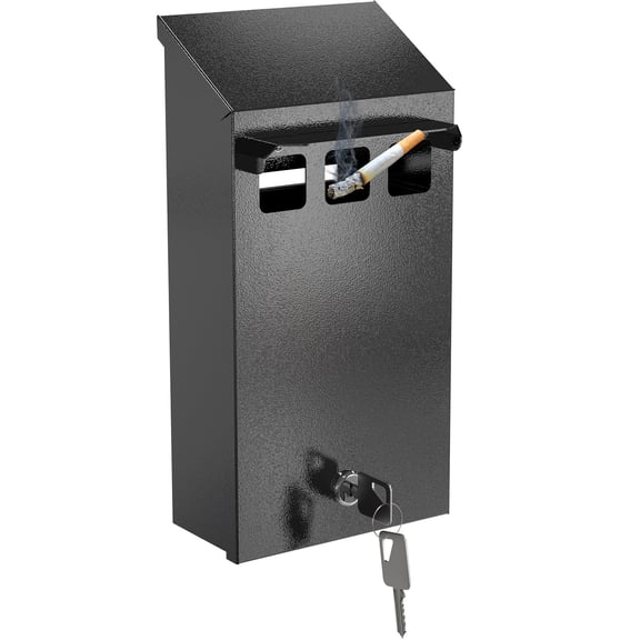 Pochar Rainproof Wall Mount Disposal Containers - Outdoor Galvanized Steel Trash Can - Cigarette Ashtray for Patio Garden Hotel Pub Office (Black)