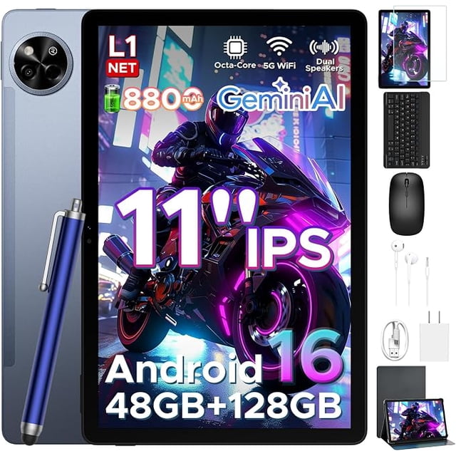 POCKAM Android 16 11 Inch Tablet with Gemini AI, 48GB RAM+128GB ROM/TF 2TB, 90Hz Display,8800mAh ,T7250, 13MP+5MP, 5G WIFI,Tablets with Keyboard, Pen